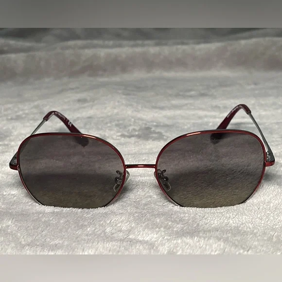 COACH Womens Round Sunglasses Burgundy Silver Gradient Metal Frame HC7108 934111 - Picture 3 of 13